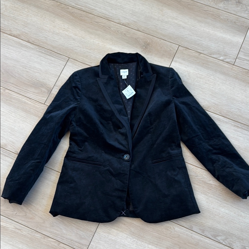 J CREW SZ 6 PETITE Women's VELVET Black Blazer NWT